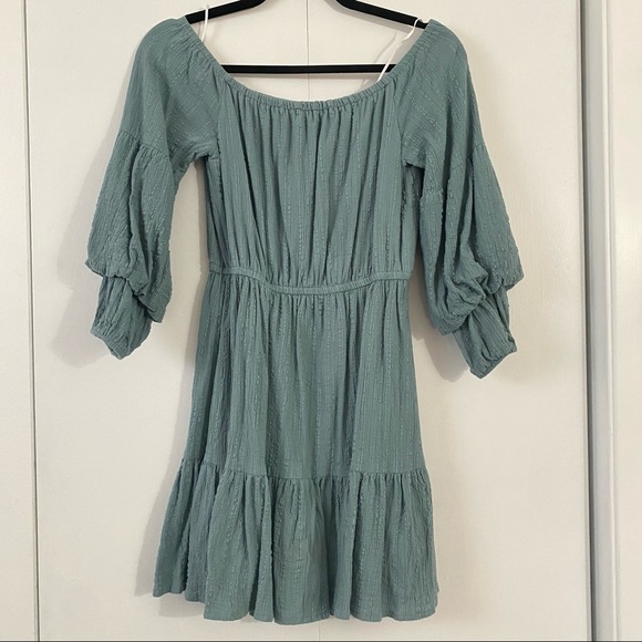 Off Shoulder Mini Dress in Sage - Picture 3 of 4